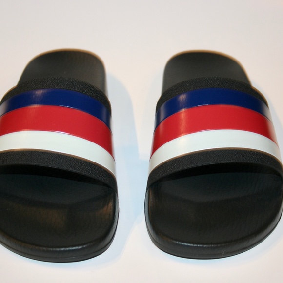 Gucci Men's Web Blue/Red/White Rubber Slides Shoes - Picture 2 of 5